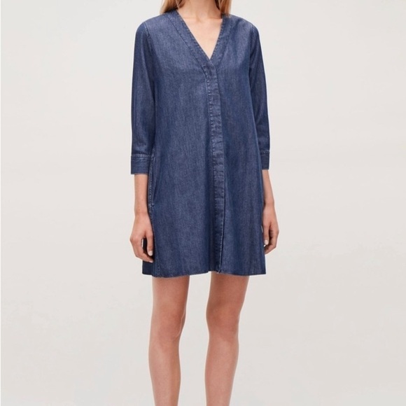 COS Denim V-Neck Buttoned Down Dress Size 2 - Picture 2 of 14
